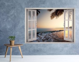 Beach Water View Window 3D Wall Decal Art Removable Wallpaper Shore Mural Sticker Vinyl Home Decor - thumbnail 1