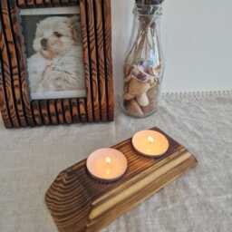 Handmade Reclaimed Wood Candle Holder - Holds 2 Candles - thumbnail 3