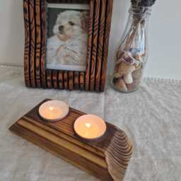 Handmade Reclaimed Wood Candle Holder - Holds 2 Candles - thumbnail 2