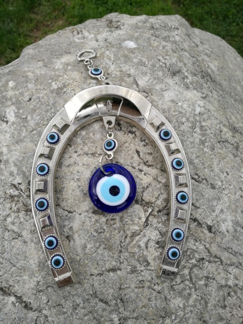 Turkish Silver Horse Shoe Evil Eye Wall Hanging - Home Protection Amulet - image 1
