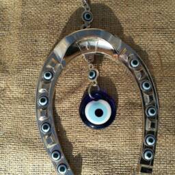 Turkish Silver Horse Shoe Evil Eye Wall Hanging - Home Protection Amulet - thumbnail 2