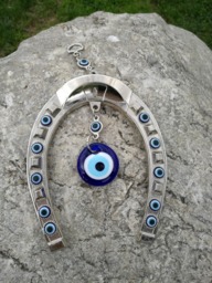 Turkish Silver Horse Shoe Evil Eye Wall Hanging - Home Protection Amulet - thumbnail 1