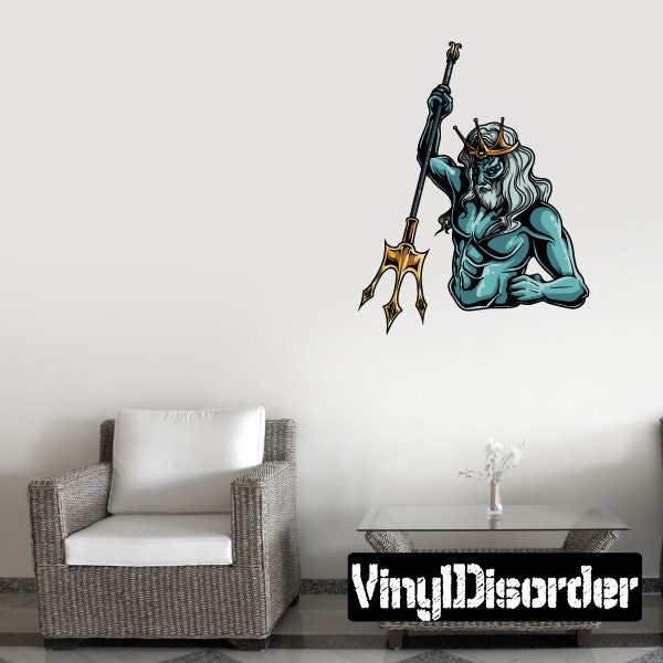 Greek God Poseidon Wall Decal - Fabric Vinyl Removable & Reusable Greekgoduscolor016Et