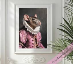 Mouse Rat Gentleman Rococo Renaissance, Whimsical Fine Art Giclee Vintage Painting Wall Poster - thumbnail 1