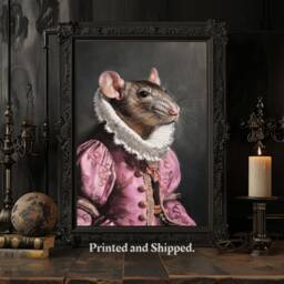 Mouse Rat Gentleman Rococo Renaissance, Whimsical Fine Art Giclee Vintage Painting Wall Poster - thumbnail 2