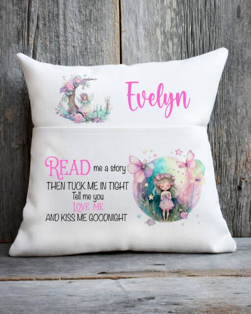 Personalised Book Cushion - Read Me A Story Pocket Children's Stocking Filler Birthday Gift