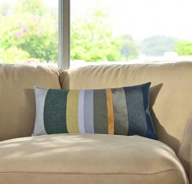 Mid Century Lumbar Pillow Cover Velvet & Faux Leather, 14x30 Inch - image 1