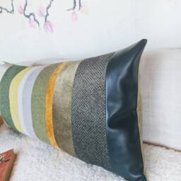 Mid Century Lumbar Pillow Cover Velvet & Faux Leather, 14x30 Inch - thumbnail 4