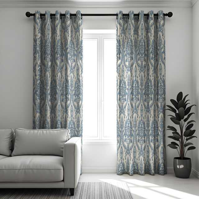 Blue Damask Curtains, Elegant Classic Pattern Drapes, Made To Measure Window Panels For Living Room, Bedroom, Or Traditional Home Decor - image 1
