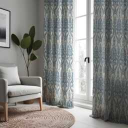 Blue Damask Curtains, Elegant Classic Pattern Drapes, Made To Measure Window Panels For Living Room, Bedroom, Or Traditional Home Decor - thumbnail 3