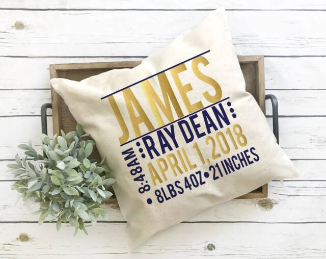 Birth Pillow, Annoucement, Stat Nursery Decor, Baby Shower Gift, Double Sided Personalized Annoucment - image 1