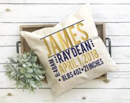 Birth Pillow, Annoucement, Stat Nursery Decor, Baby Shower Gift, Double Sided Personalized Annoucment - thumbnail 1