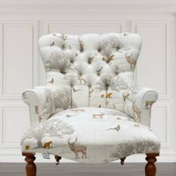 Armchair Chair Seat Cream Natural With Printed Woodland Animal Forest Tree Leaf Design - thumbnail 2
