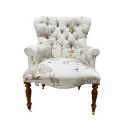 Armchair Chair Seat Cream Natural With Printed Woodland Animal Forest Tree Leaf Design - thumbnail 3