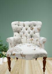 Armchair Chair Seat Cream Natural With Printed Woodland Animal Forest Tree Leaf Design