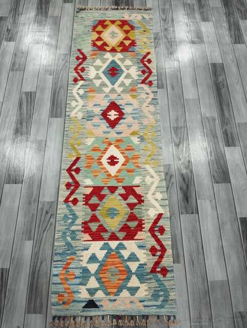 Runner Rug Classic, Handmade Artisan Afghan Turkish, Scandinavian, Navajo, Bohemian, Wool Flatweave Multicolour Kilim 203x57 cm - image 1