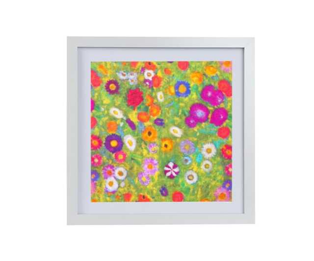 Klimt's Garden Flowers Framed Print, Shadow Box Frame, Fabric, Textiles Art, Animal Wall Housewarming Gift, Made in Uk, Picture - image 1