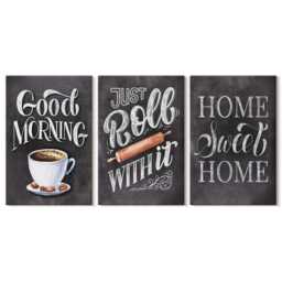 Canvas Set Of 3 Wall Art - Home Kitchen Themes Blackboard Texts, Gray Large, Sentences Decor - thumbnail 2