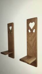Wooden Candle Sconces . Pair Of Solid Oak Handmade With Heart Cut Out Detail .candles /Glass Not Included - thumbnail 4