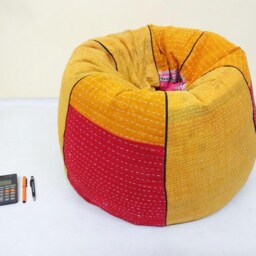 Handmade Floral Kantha Cotton Bean Bag Chair Bohemian Ottoman Pouf - thumbnail 2