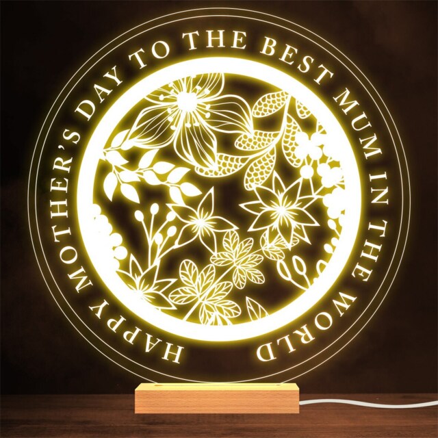 Happy Mother's Day Flowers Best Mum in The World Personalised Gift Night Light - image 1