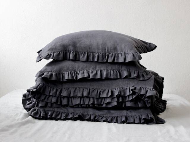 Linen Duvet Cover With Ruffles, Soft Duvets, Natural Queen, King, Twin Ruffle Bedding - image 1