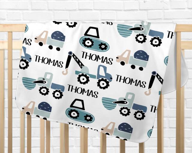 Personalized Trucks Baby Blanket Gifts Shower Gift Newborn Watch Me Grow Boy Monogram - image 1