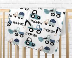 Personalized Trucks Baby Blanket Gifts Shower Gift Newborn Watch Me Grow Boy Monogram - thumbnail 1