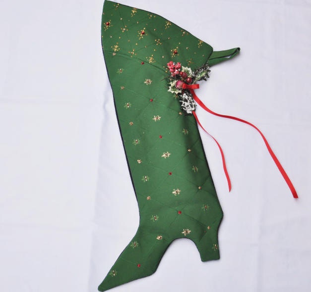Life Size Emerald Green Musketeer Style Christmas Stocking in Hand Painted Italian Brocade - image 1