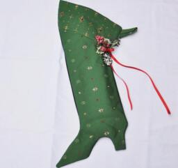 Life Size Emerald Green Musketeer Style Christmas Stocking in Hand Painted Italian Brocade - thumbnail 1