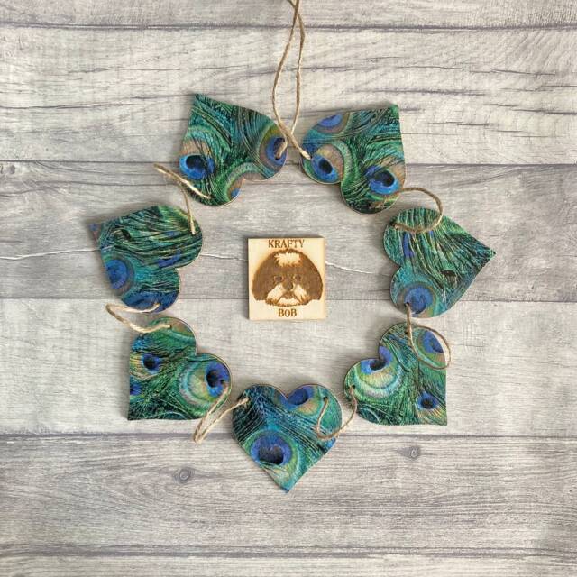 Peacock Garland, Wooden Bird Bunting, Handmade Gifts For Mothers Day, Feather Wall Decor - image 1