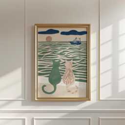 Coastal Cats Poster, Seaside Cat Print, Nautical Wall Art - thumbnail 3