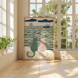 Coastal Cats Poster, Seaside Cat Print, Nautical Wall Art - thumbnail 4