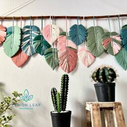 Monstera Leaf Macrame Wall Hanging Colorful Boho Art - thumbnail 4