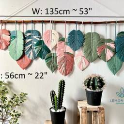 Monstera Leaf Macrame Wall Hanging Colorful Boho Art - thumbnail 3