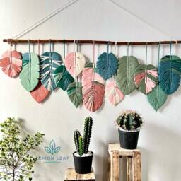 Monstera Leaf Macrame Wall Hanging Colorful Boho Art - thumbnail 2