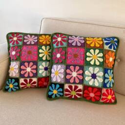 Flower Patchwork Throw Pillowcase, Unique Crochet Cushion Cover, Fun Floral Granny Square Pillowcase, Fun Home Decor, Knit Sofa Pillow Cover - thumbnail 3