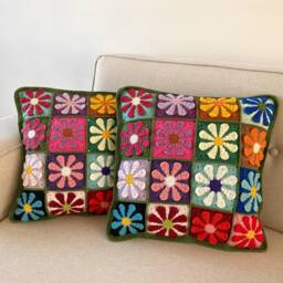 Flower Patchwork Throw Pillowcase, Unique Crochet Cushion Cover, Fun Floral Granny Square Pillowcase, Fun Home Decor, Knit Sofa Pillow Cover - thumbnail 2