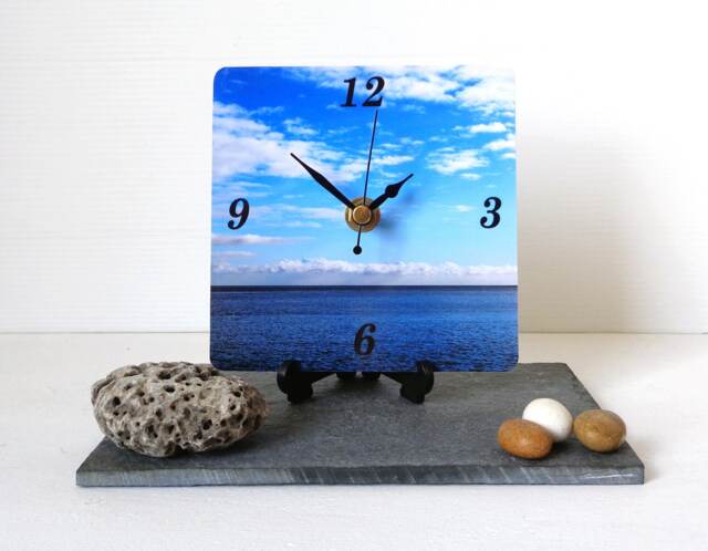 Sea Desk Clock - Photo Ocean Seaside Blue Square - image 1
