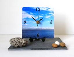 Sea Desk Clock - Photo Ocean Seaside Blue Square - thumbnail 1