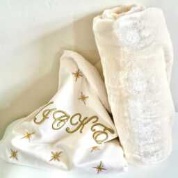 Cream Minky Faux Fur Mink Blanket & Cushion Bedspread Throwover Hand-Made - thumbnail 3