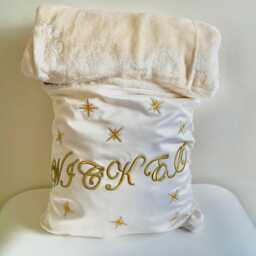 Cream Minky Faux Fur Mink Blanket & Cushion Bedspread Throwover Hand-Made - thumbnail 1