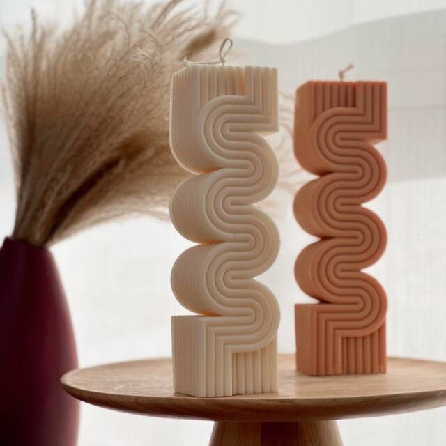 Large Ribbed Pillar Candle - Modern Soy Wax Candle, Home Decor - image 1