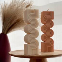 Large Ribbed Pillar Candle - Modern Soy Wax Candle, Home Decor - thumbnail 1