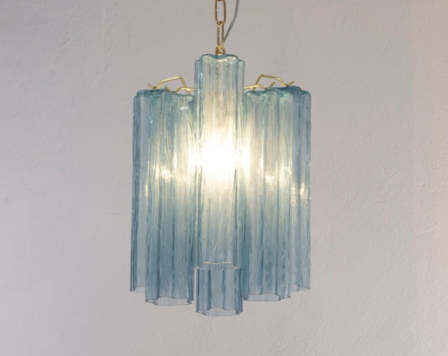 Glass Pendant Murano ??25 cm - Blue Tronchi Hand-Blown Italy Vintage Modern Chandelier - image 1