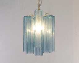 Glass Pendant Murano ??25 cm - Blue Tronchi Hand-Blown Italy Vintage Modern Chandelier - thumbnail 1