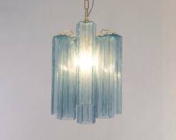 Suspension Lamp Made in Italy Tronchi Blue Murano Glass, Vintage Style Ceiling Chandelier 24 cm Diameter - thumbnail 1