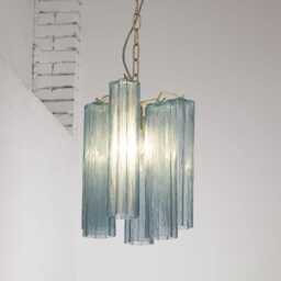 Glass Pendant Murano ??25 cm - Blue Tronchi Hand-Blown Italy Vintage Modern Chandelier - thumbnail 2