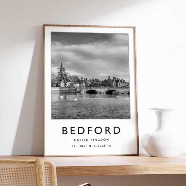 Bedford UK Poster Town Wall Art, Bedfordshire Gift - image 1