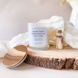 Happy First Christmas As Mr & Mrs Scented Candle Lid Matches Include Luxurious Xmas Gift For Wife Newlywed Wifey - thumbnail 3